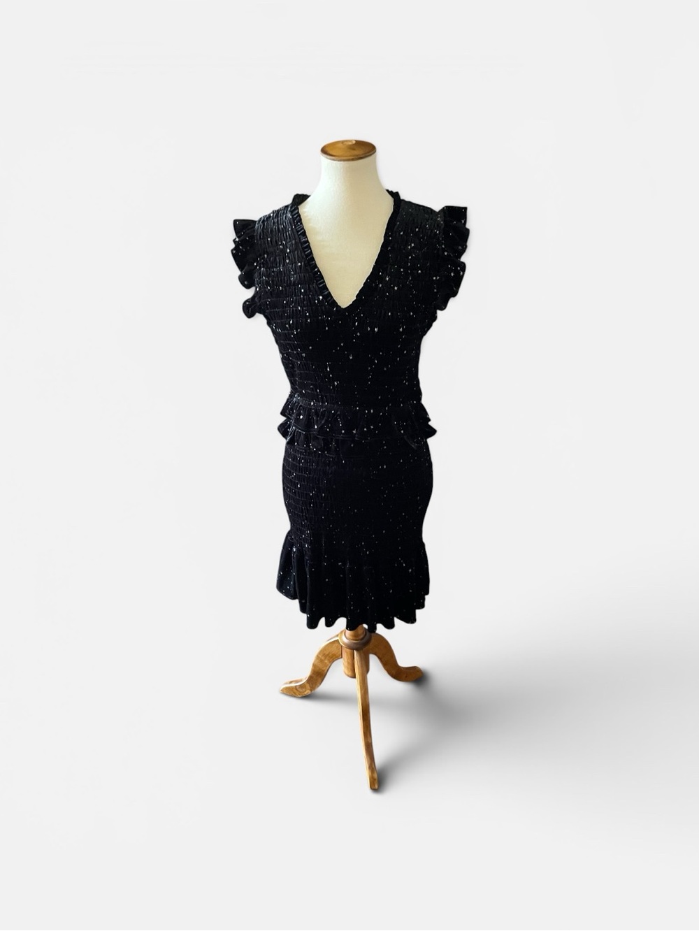 #275, Aqua Black Ruffle V-Neck Dress, NWT, size L